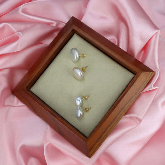 Genuine pearl baroque stud earrings