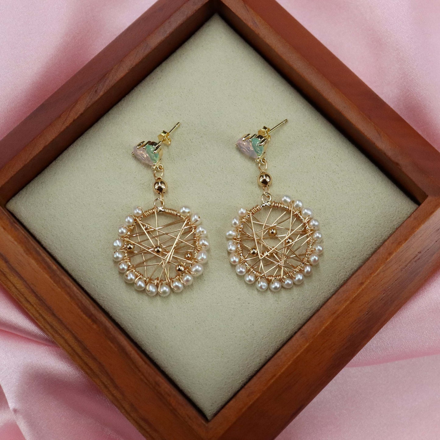Genuine pearl dreamcatcher earrings