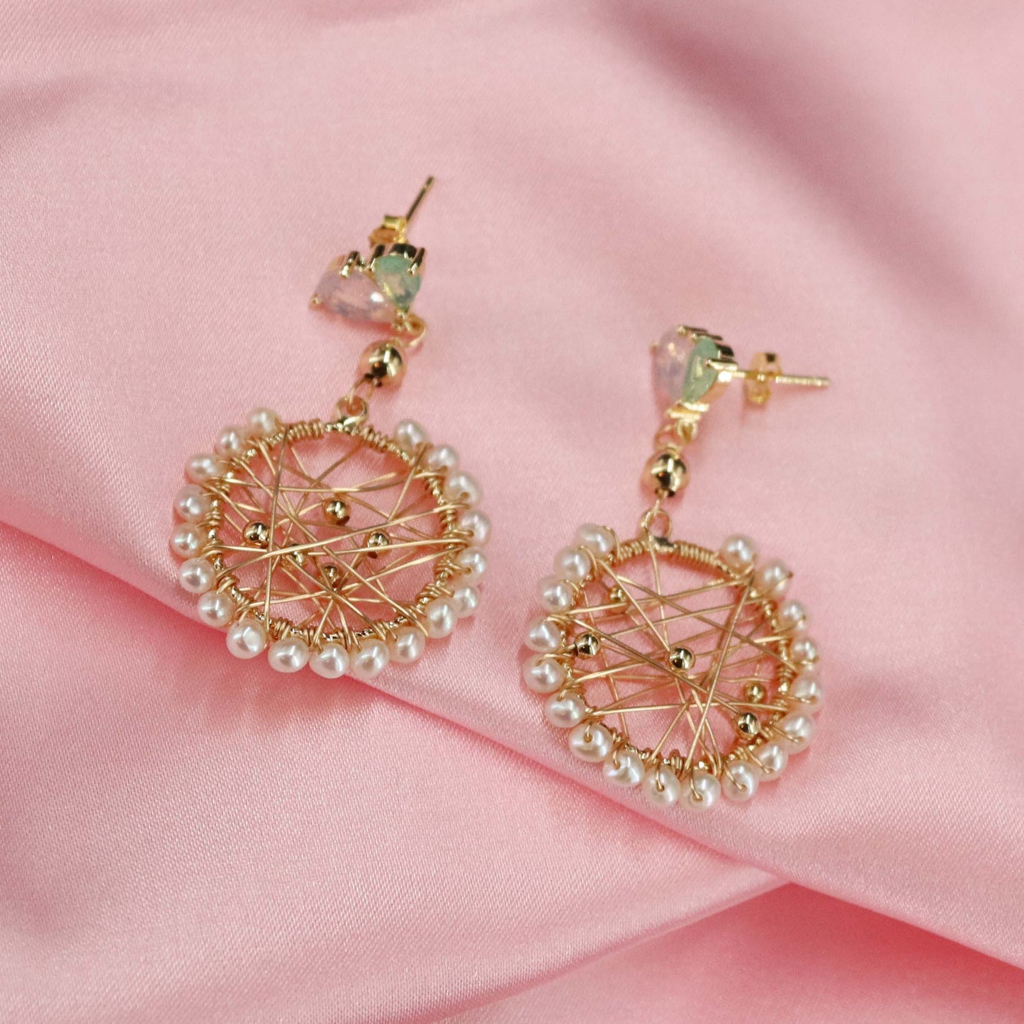 Genuine pearl dreamcatcher earrings