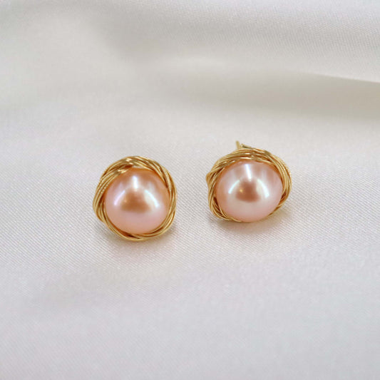 Genuine pearl stud earrings