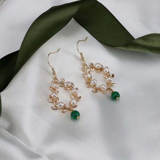 Genuine pearl garland drop earrings