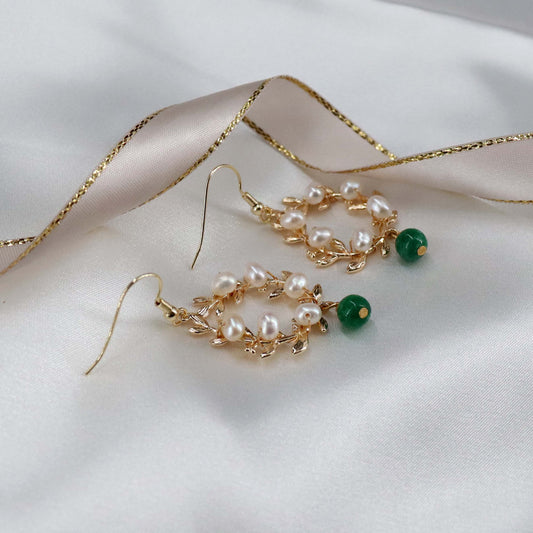 Genuine pearl garland drop earrings