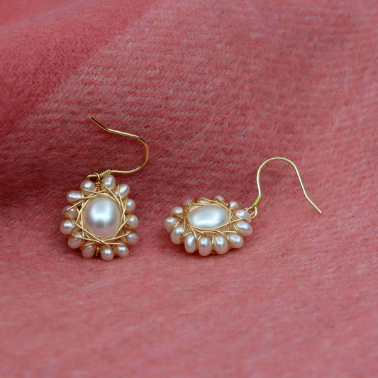 Genuine pearl sunflower drop earrings