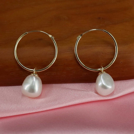 Genuine pearl hoop earrings