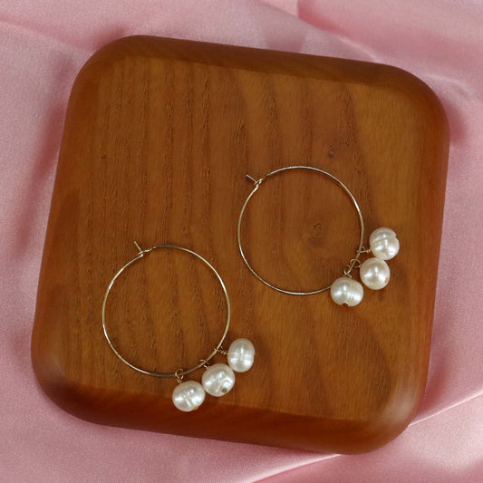 Genuine pearl hoop earrings