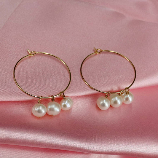 Genuine pearl hoop earrings